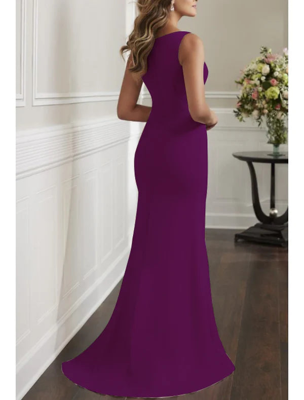 Luolandi Two Piece Sheath / Column Mother of the Bride Dress Elegant With Jacket 3/4 Sleeve Scoop Neck Sweep / Brush Train Fabric Bow(s)